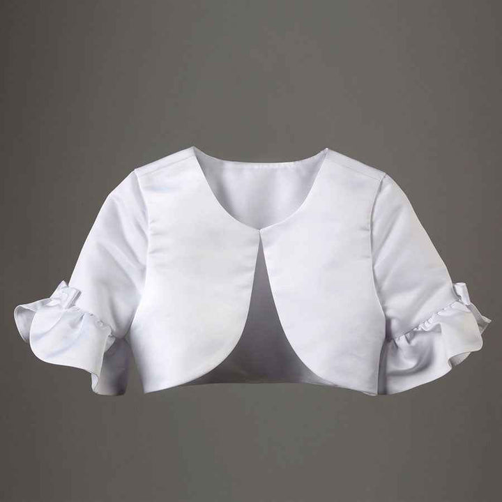 LAU Satin Communion Bolero with Bow Fluted Sleeve