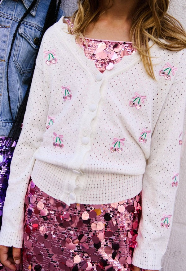 Cherry on Top Cardigan in White