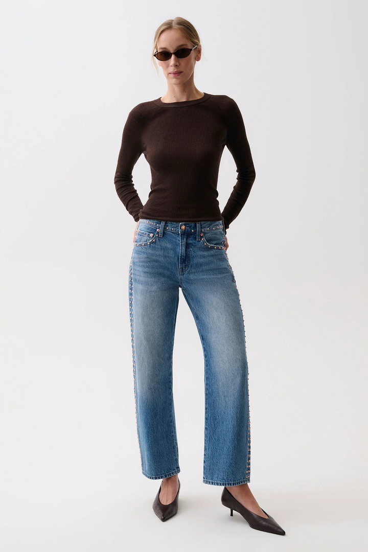 Lexi Star Studded Mid Rise Bowed Straight Leg