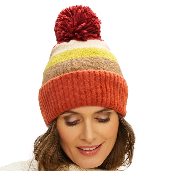 Lilia Striped Pom Beanie Hat