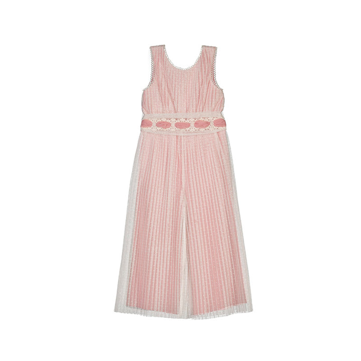 Ivory and Blush Tulle Pleated & Belted Jumpsuit