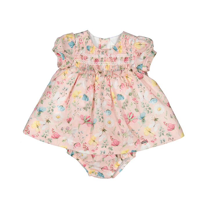Pink Floral Smocked Dress with Bloomer