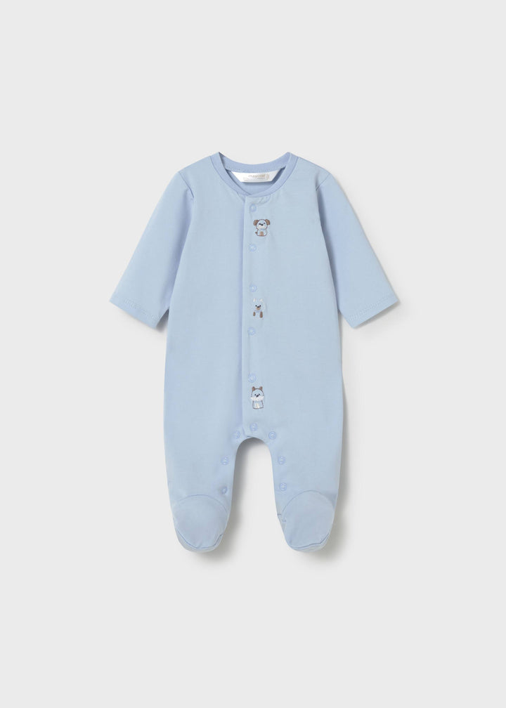 Mayoral 1720 solid blue dog footie, front view