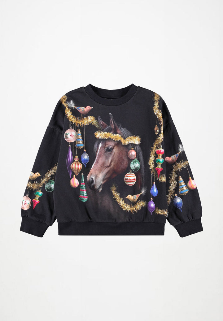 MOLO Maxi Horse Sweatshirt in Happy Holidays front view