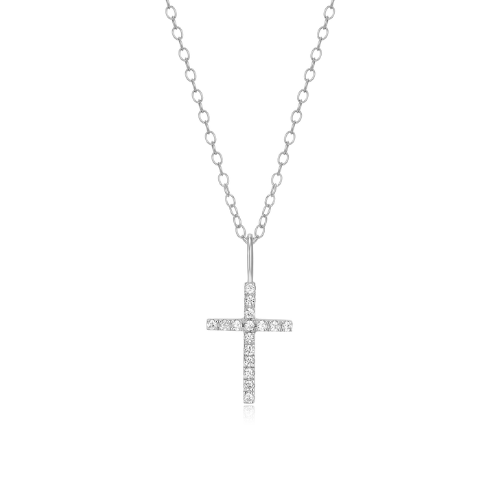Monte Cross Diamond Pendant Silver — lab-created diamond cross necklace in rhodium-plated sterling silver