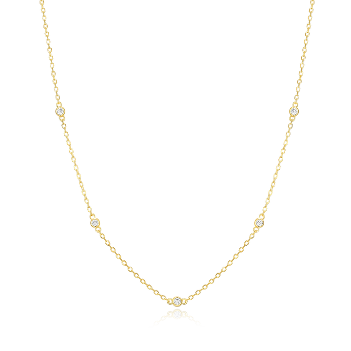 Monte Bevel Station Necklace — bezel-set lab-created diamond stations in yellow gold-plated sterling silver