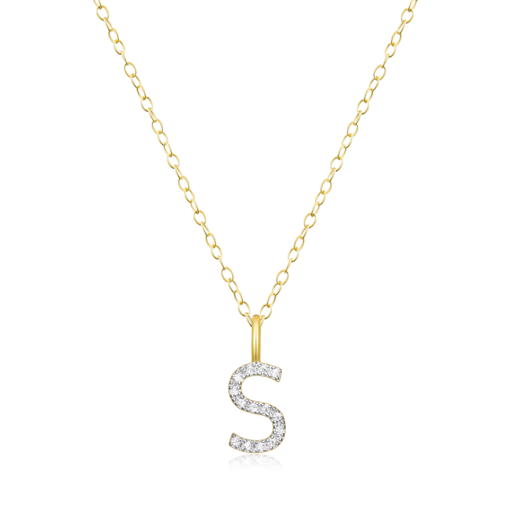 M by Monte Luna letter S initial necklace with lab-created diamonds in yellow gold-plated sterling silver