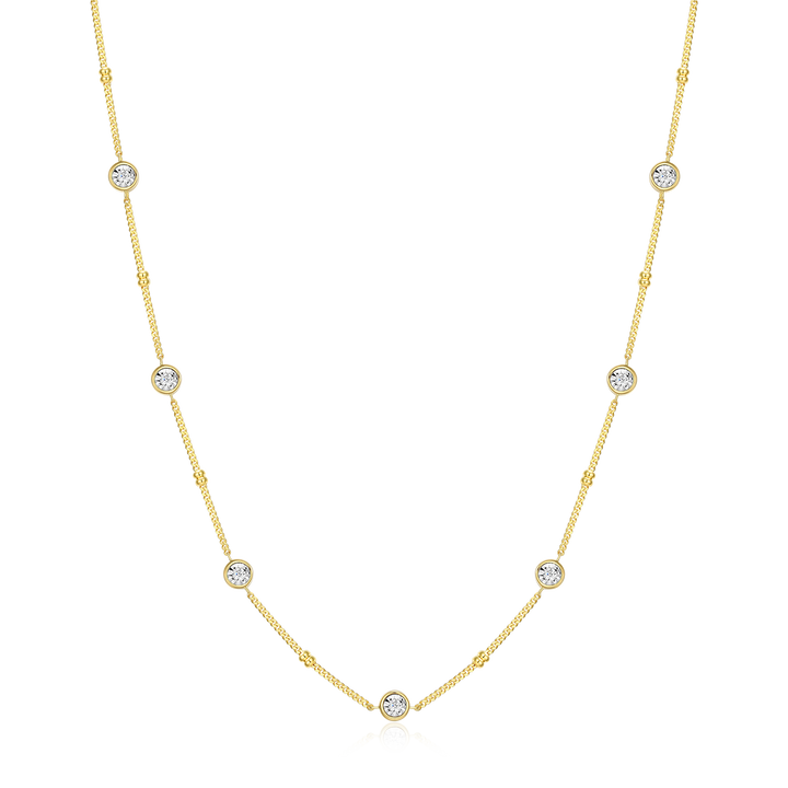 Monte Bezel Station Necklace Medium — lab-created diamond beaded bolo necklace in yellow gold-plated sterling silver