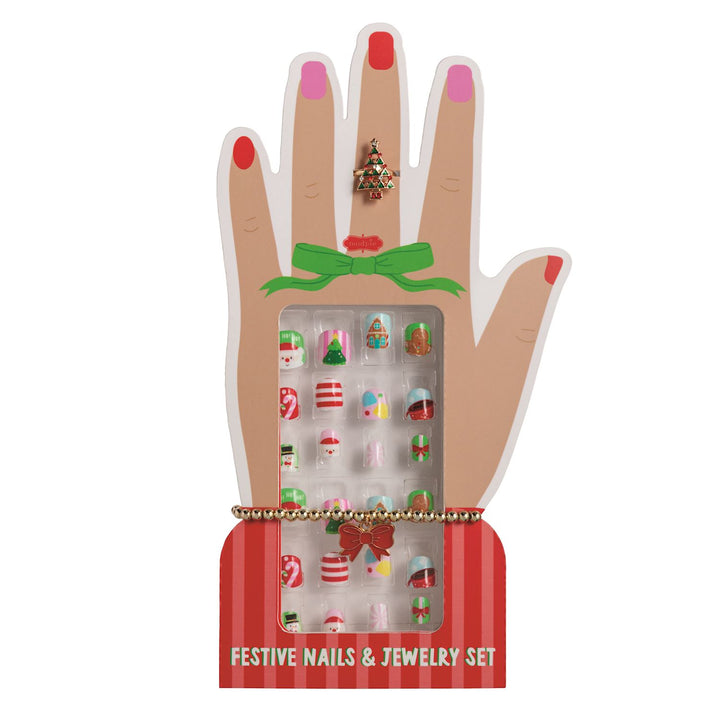 Mud Pie Red Christmas Nails & Jewelry Set