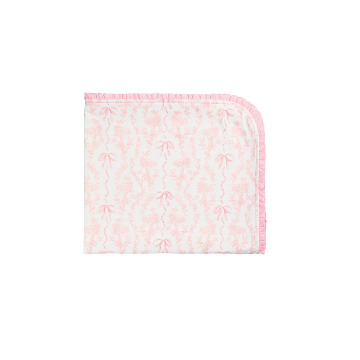 Mud Pie Toile Bow Arrival Blanket in White / Pink