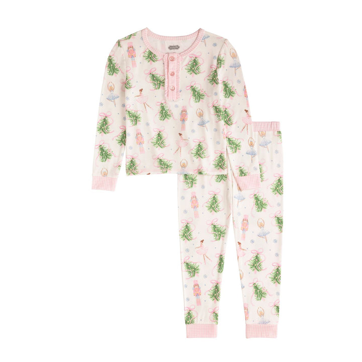 Mud Pie Christmas Tree Bow Pajama Set with pink trim