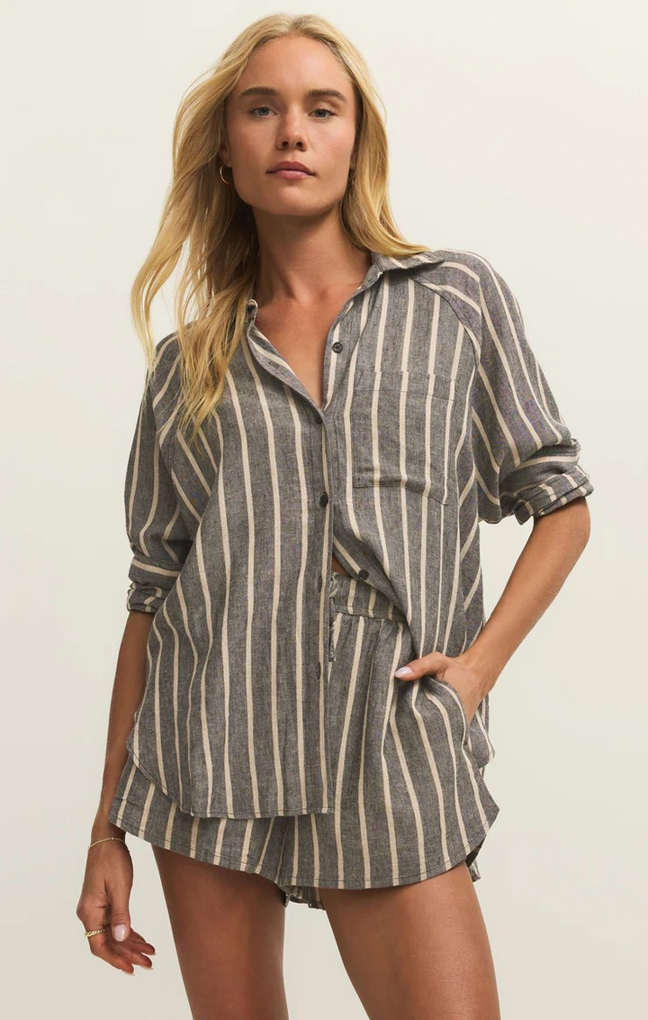 Perfect Linen Top in Black Stripe