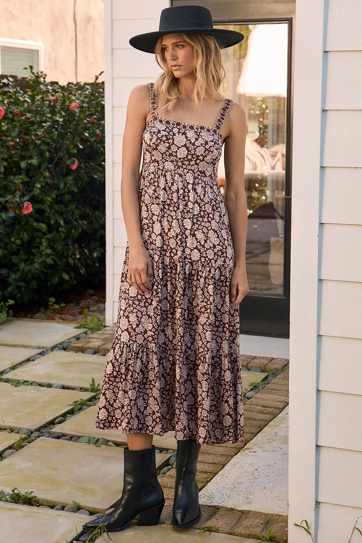 Juli Midi Dress in Chocolate Floral