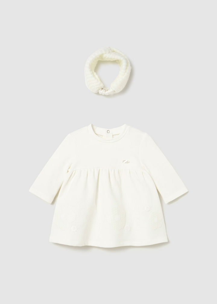 Cream Flower Sweat Dress with Knit Headband