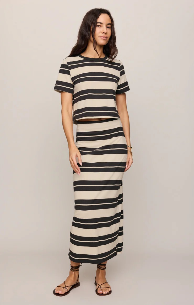 ZSU Gail Striped Midi Skirt in Ash Black – Lula Boutique for Women
