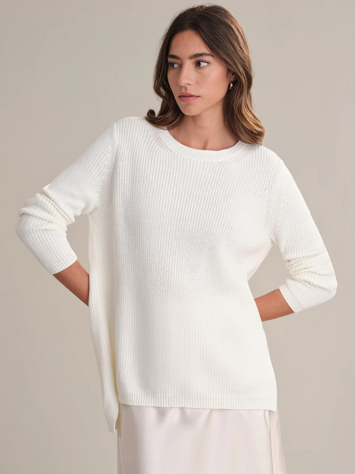 AME Emma Crewneck Shaker Sweater in Chalk