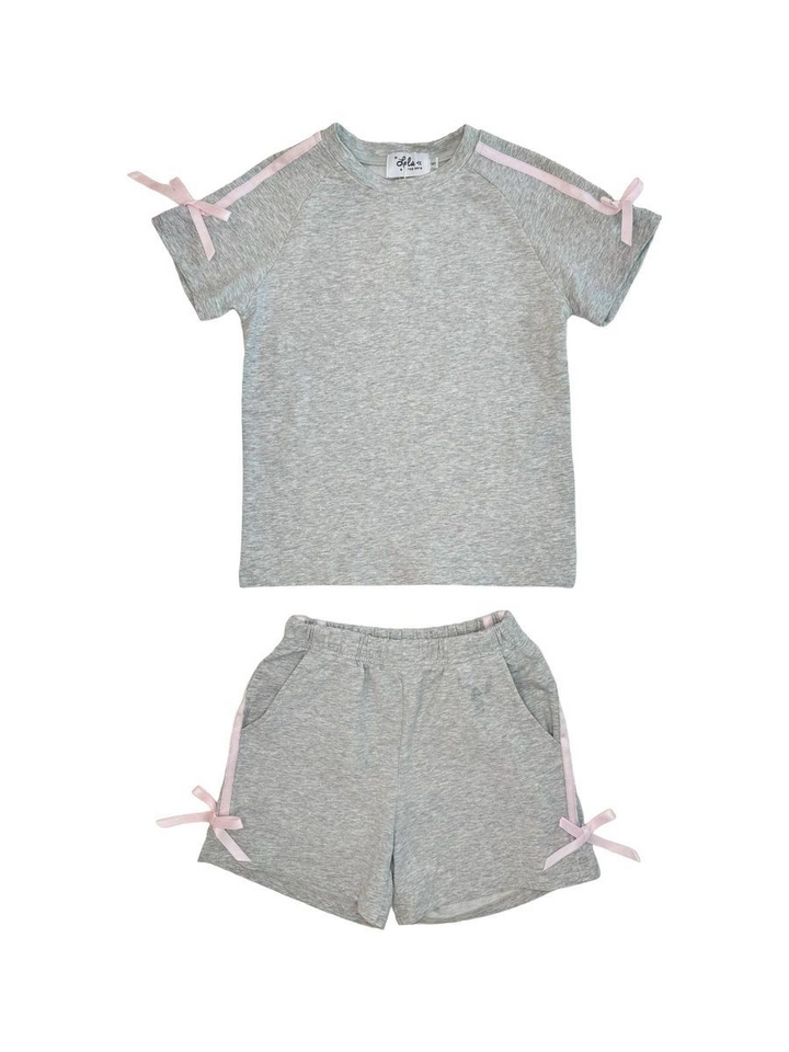Sporty Bows Short Set in Gray