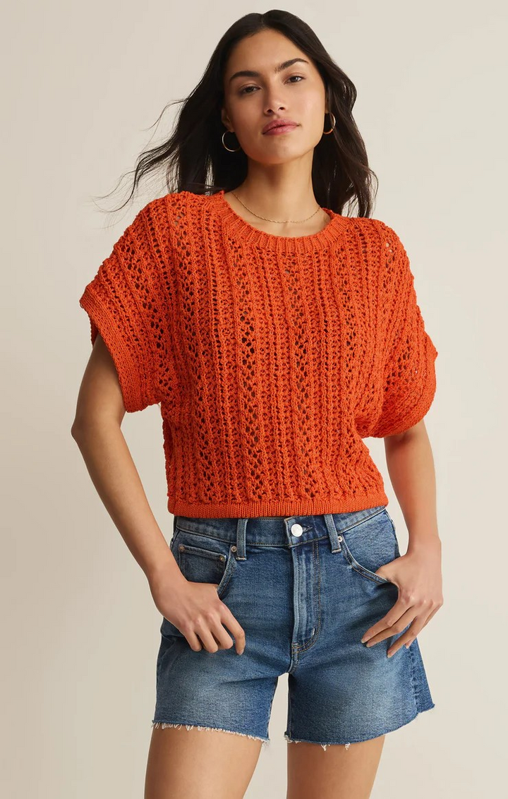 Ballast Crocheted Sweater Top in Tiger Lily