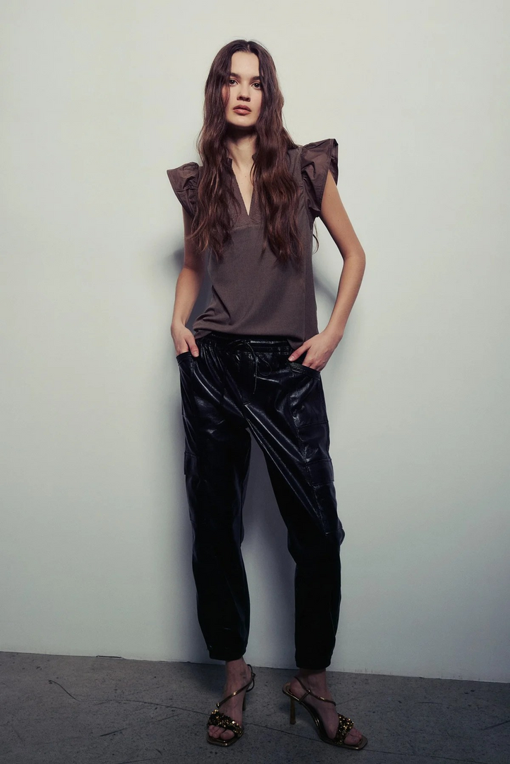 Kansas Mix Media Top In Olive Khaki