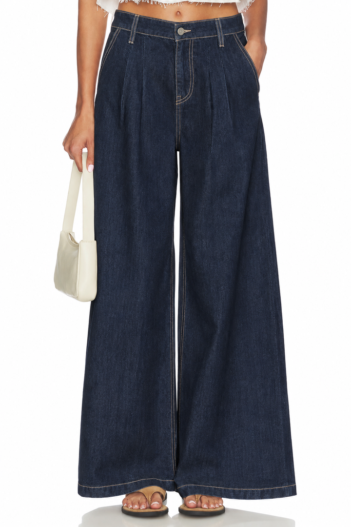 Pistola Denim Delphine Pleated Wide Leg Jeans in Force - front