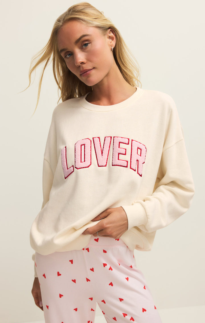 Oversized Lover Patch Sweatshirt in Cream Vanilla Ice