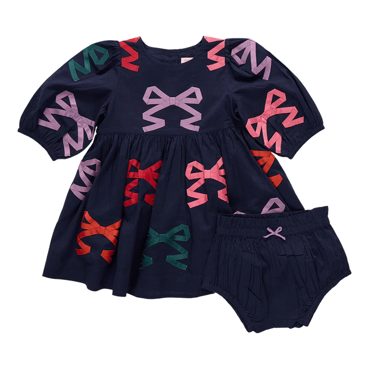 Brooke Multi Bow Baby Dress Set in Navy