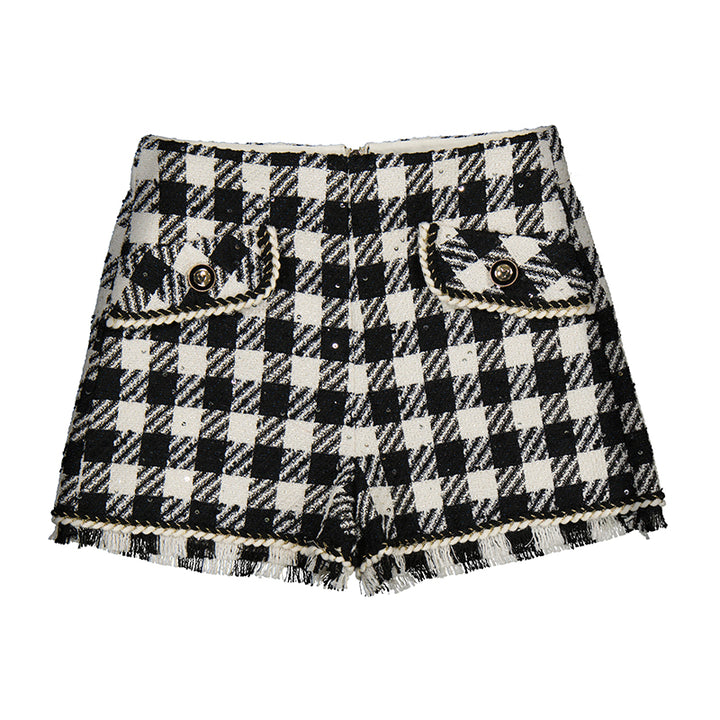 Herringbone Tweed Fringe Short