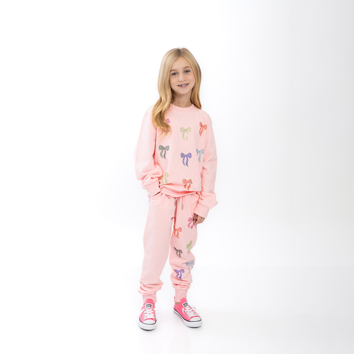 Rhinestone Bow Sweatshirt/Jogger Set