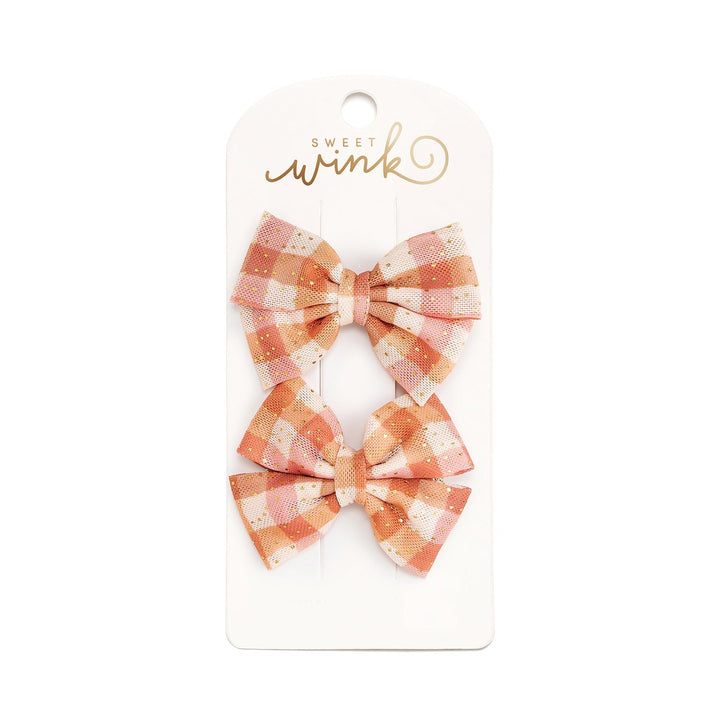 Sweet Wink Cinnamon Plaid Tulle Bow Clip Set in Cinnamon Plaid