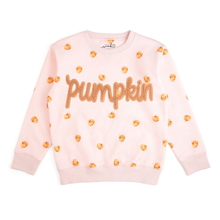 Sweet Wink Pumpkin Stitch Patch Sweatshirt in Pink