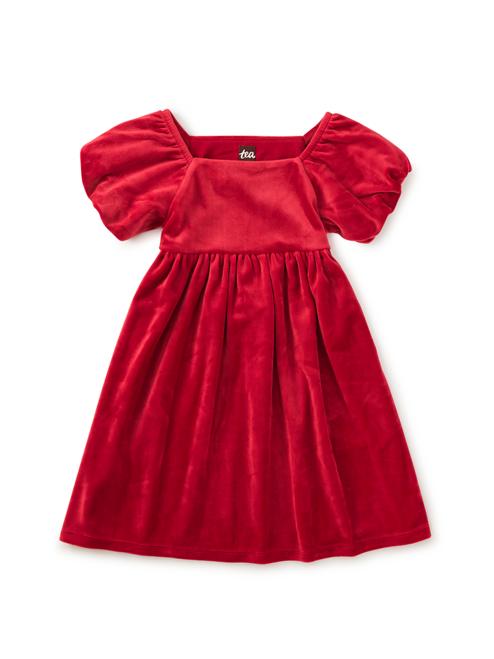 Tea Collection Puff Shoulder Velour Dress - Red Wagon