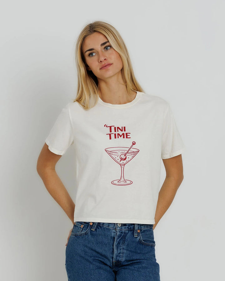 Sunny Somewhere Tini Time Everyday Tee in Off White, graphic detail