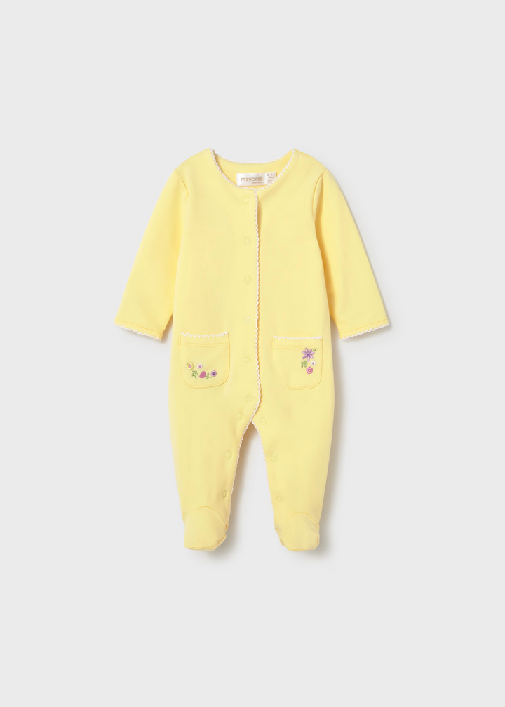 Yellow Pocket Floral Embroidered Footie
