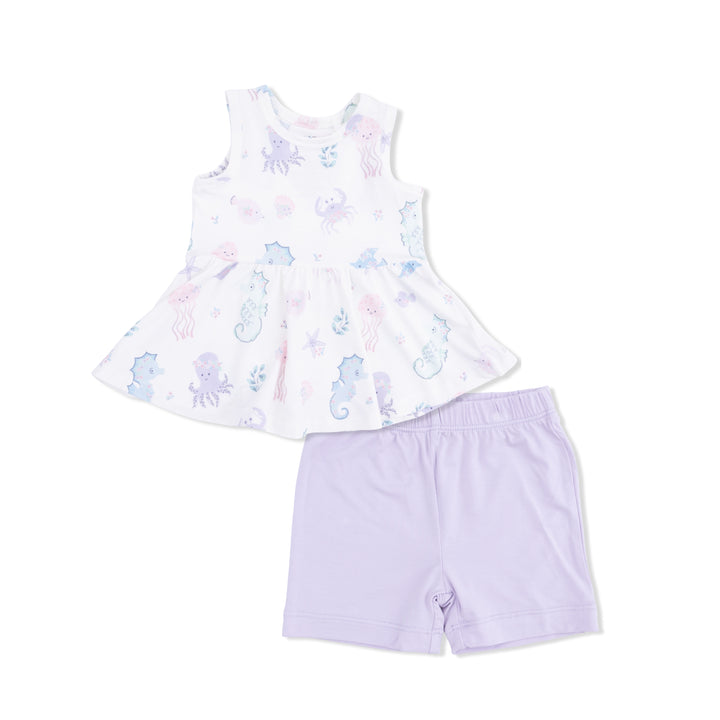 Floral Sea Creatures Peplum & Bike Short Girl Set