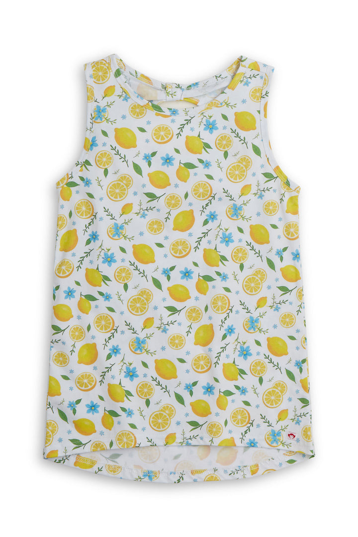 Sleeveless top with lemon and flower pattern on a white background appaman