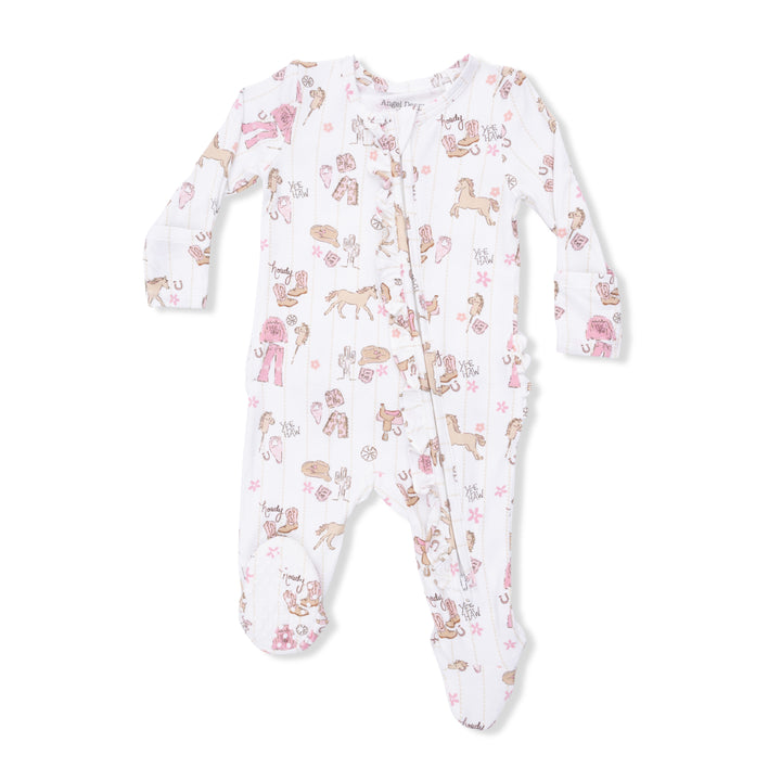 Cowgirl Horse & Boots Ruffle Footie