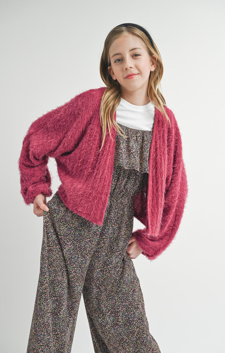 Tween Soiree Berry Eyelash Knit Cardigan