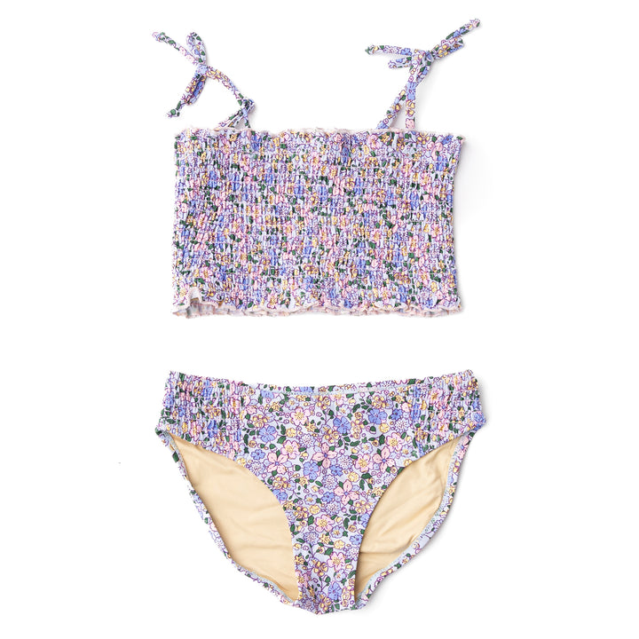 Blue Floral Smocked Swimsuit 2PC Bikini