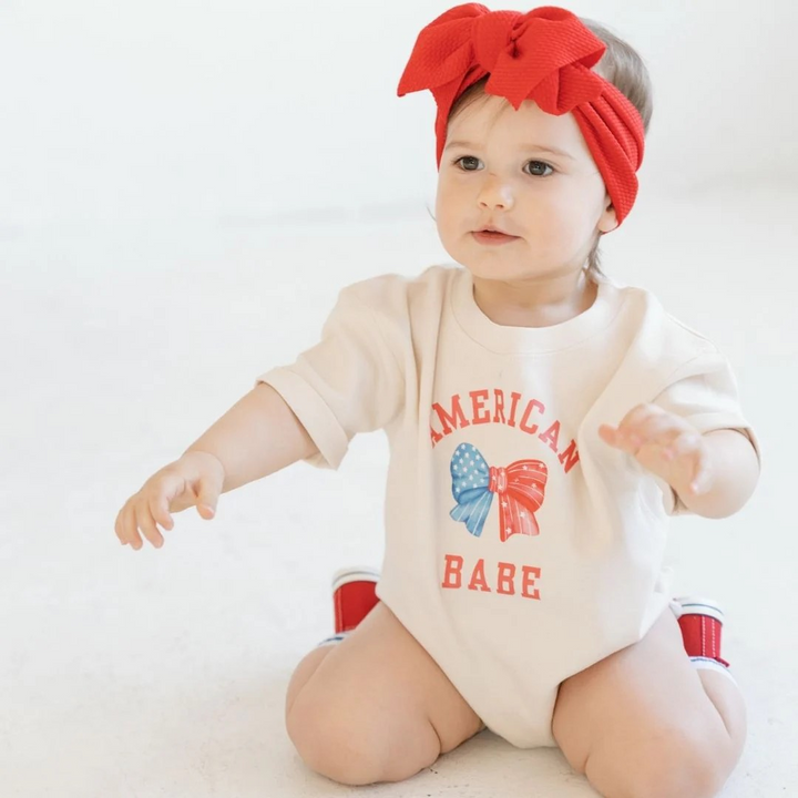 American Babe Short Sleeve Romper in Natural