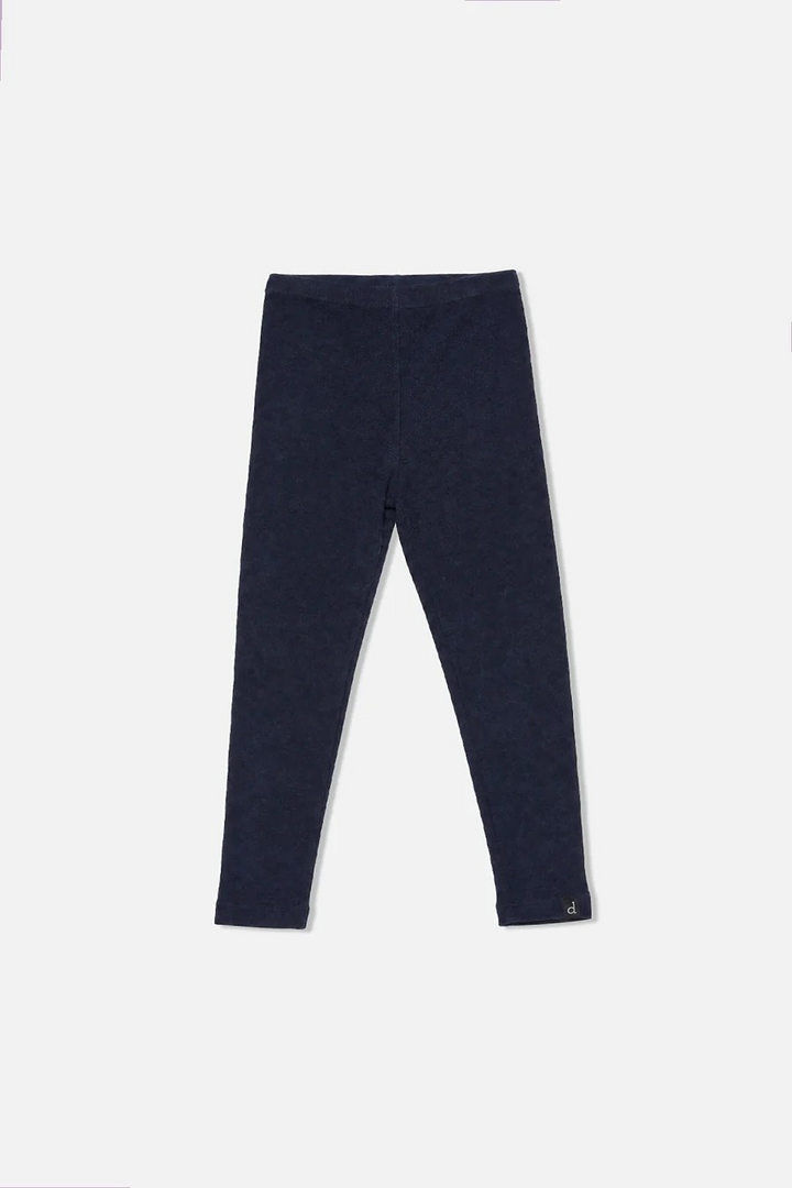 Deux Par Deux navy blue leggings with an elastic waistband and small logo at the hem