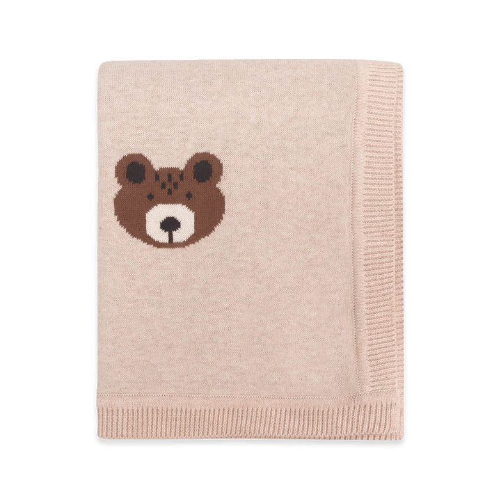 Viverano Organics Brown Bear - Jacquard Sweater Knit Baby Blanket in Oat Heather