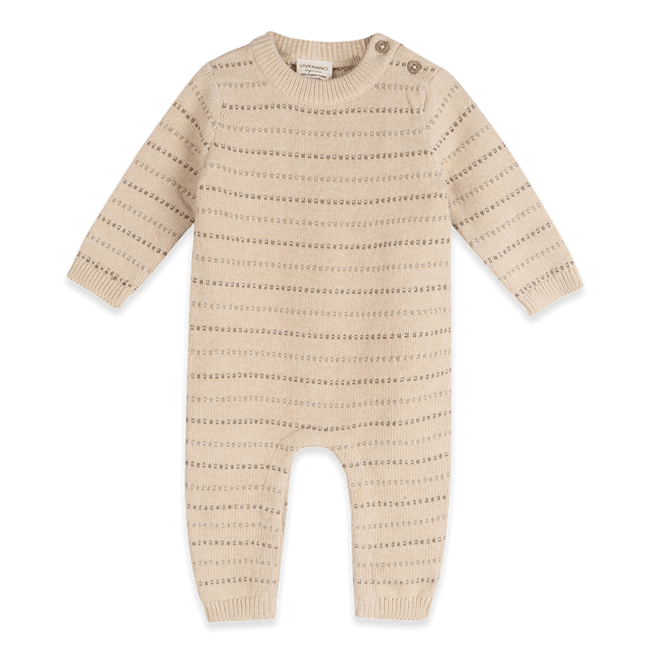 Viverano Organics Aiden Textured Stripe Knit Baby Jumpsuit in Oatmeal