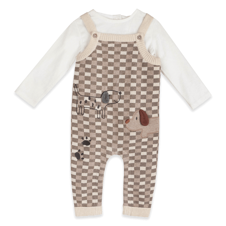 Viverano Organics Check Dog 3D Knit Baby Overall Set in Marl Brown