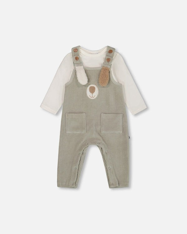 DPD Dog Ribbed Velour Overall Set in Sage