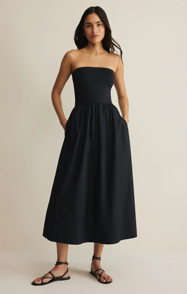 SUNSOUGHT STRAPLESS MIDI DRESS