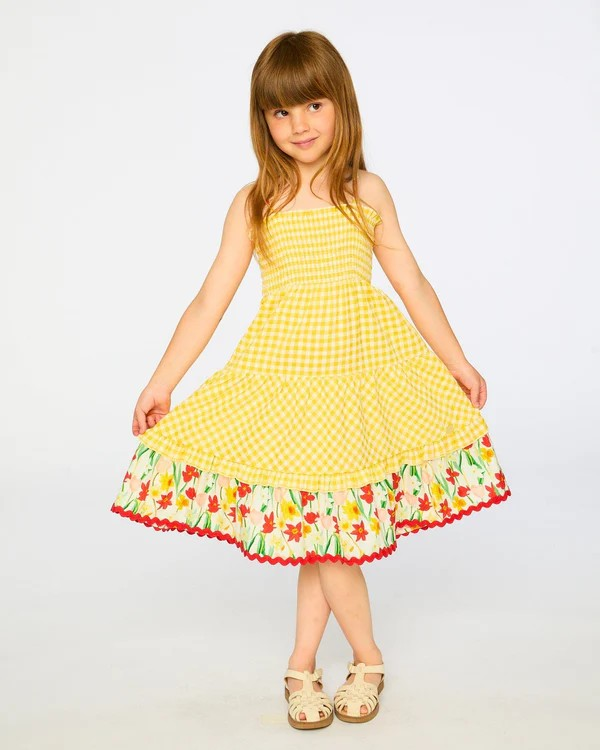 DPD Yellow Gingham Flower Dress