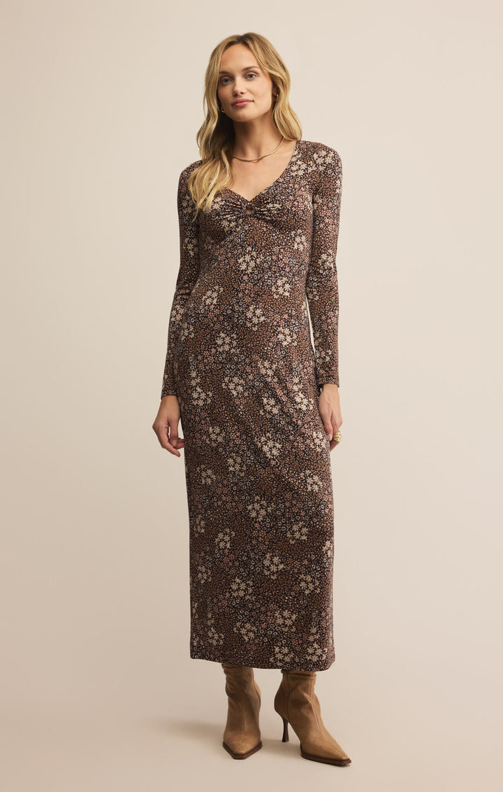 Exhale Sable Floral Midi Dress in Black