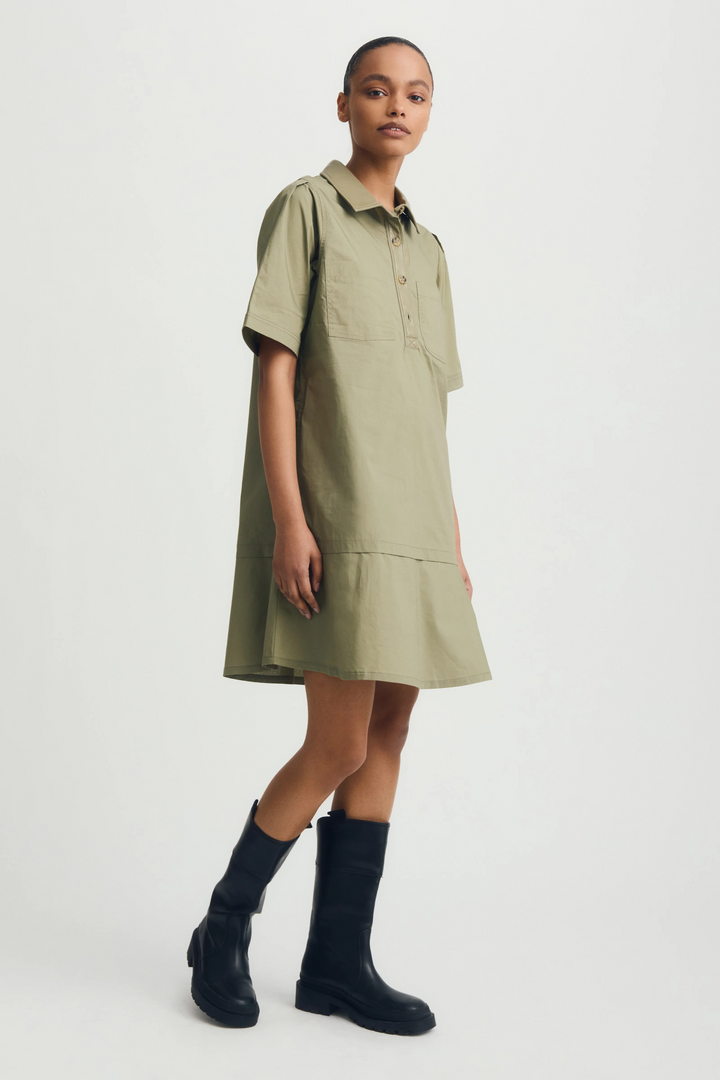Brooklyn Mixed Media Dress in Dark Moss