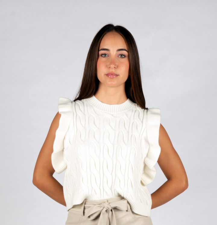 Cable Ruffle Sleeve Sweater Tank