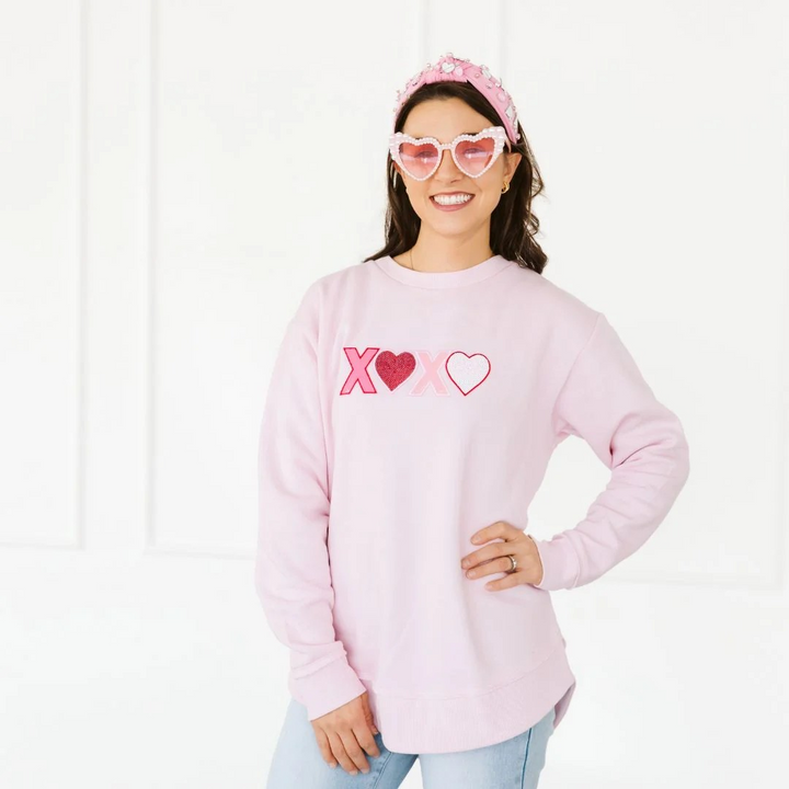 Adult XOXO Sequin Pink Patch Sweatshirt